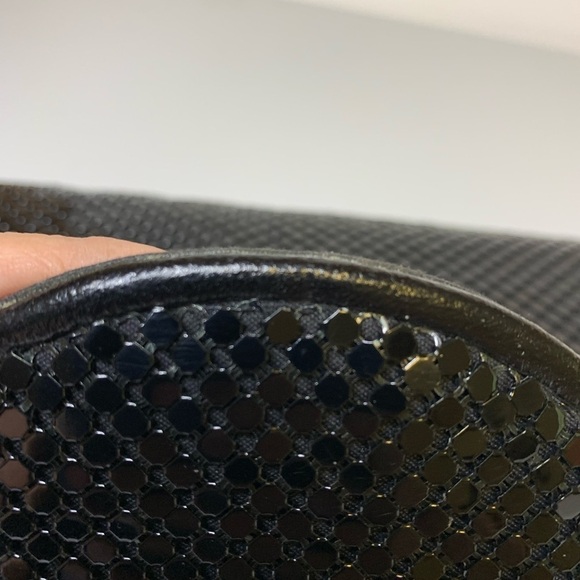 vintage black metal mesh bag with leather trim and  chain strap - Picture 3 of 5